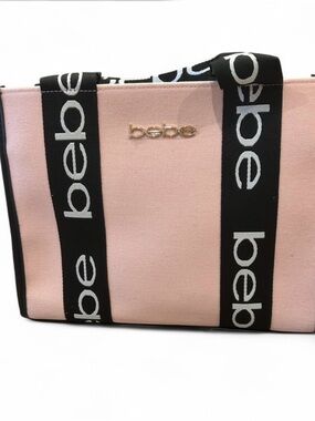 bebe Pink Canvas Tote with Black Logo Straps
